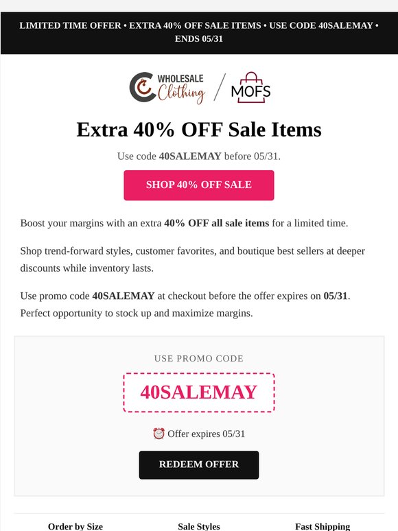 Stock Up & Save – Extra 40% OFF Ends 05/31