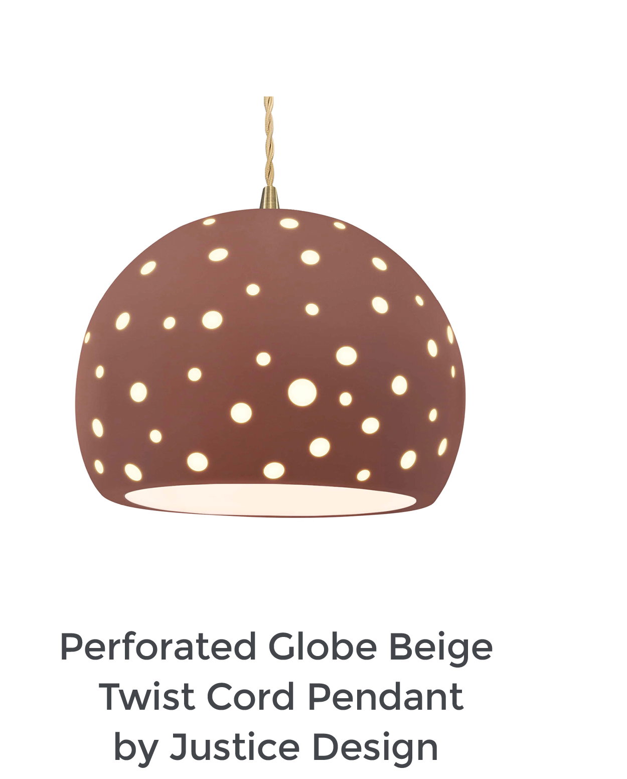 Perforated Globe Beige Twist Cord Pendant by Justice Design