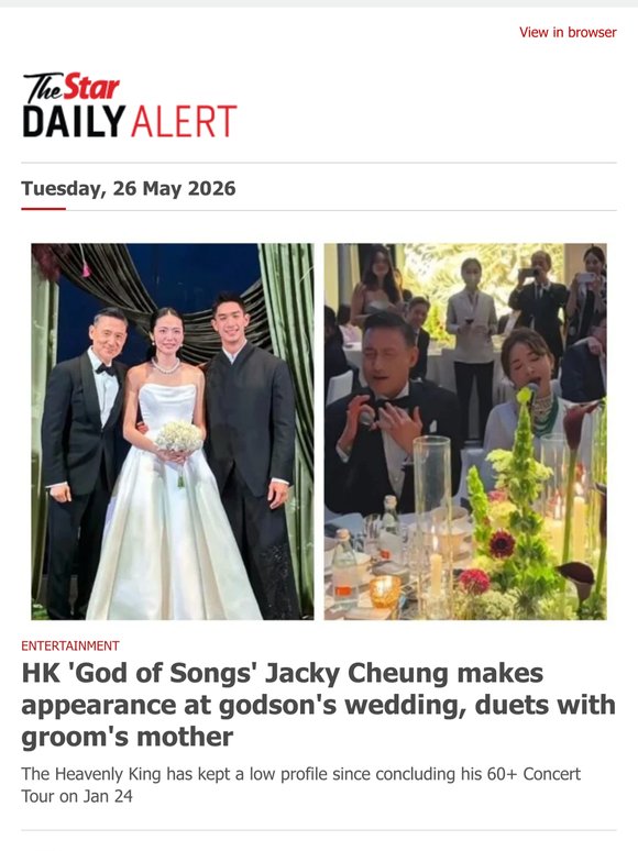 HK 'God of Songs' Jacky Cheung makes appearance at godson's wedding, duets with groom's mother