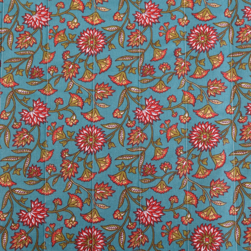 Tissu coton matelassé réversible Santal - bleu paon