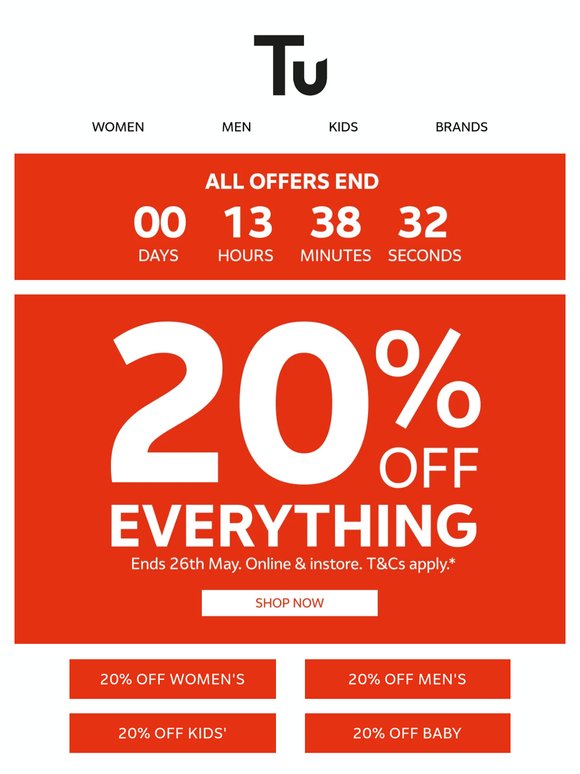 Ends today: 20% off everything