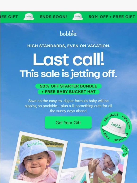Ends Soon: 50% off + free Bobbie Bucket Hat 👋
