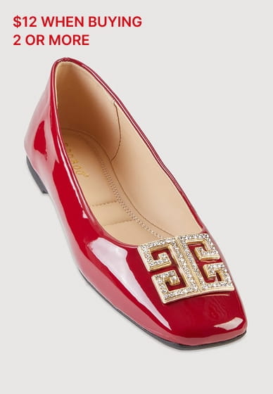 Shop Rhinestone Greek Key Pendant Faux Leather Flats