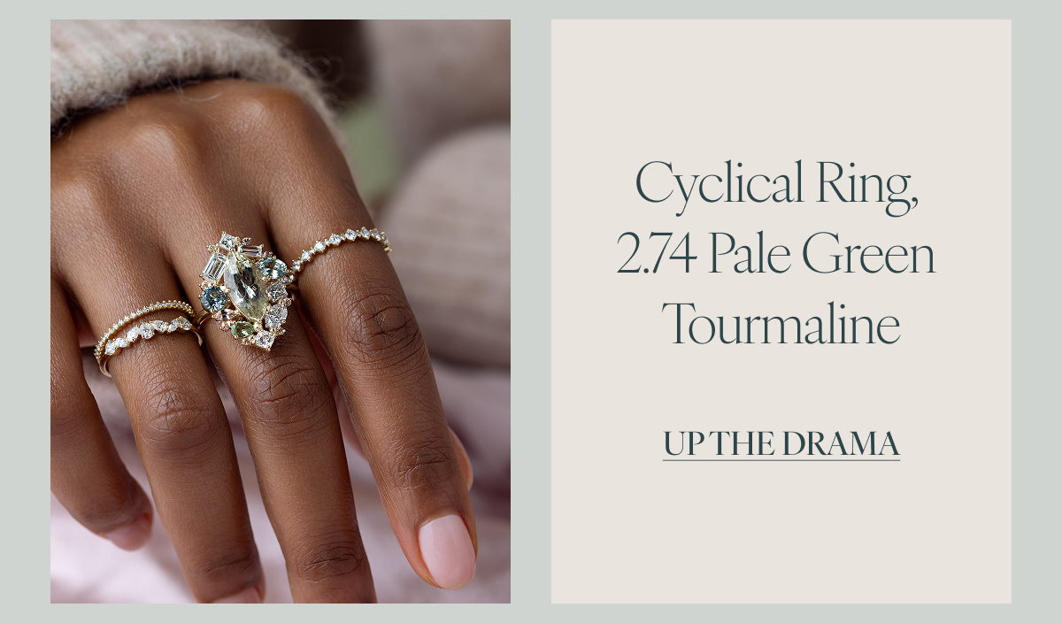 Cyclical Ring, 2.74 Pale Green Tourmaline. Up the Drama