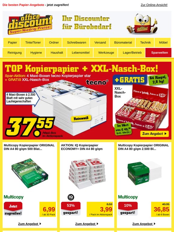 Wow! GRATIS XXL-Nasch-Box für Ihre Papierbestellung, Herr —!