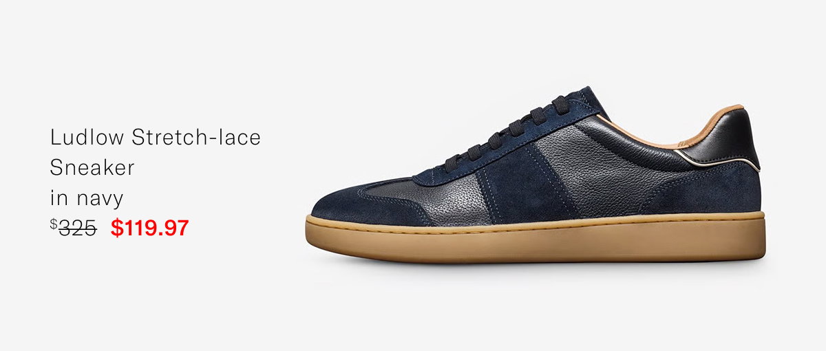 Click Here To Save On The Ludlow Stretch-lace Sneaker In Navy. Regular Price $325, Available For $119.97 During Memorial Day Sale.
