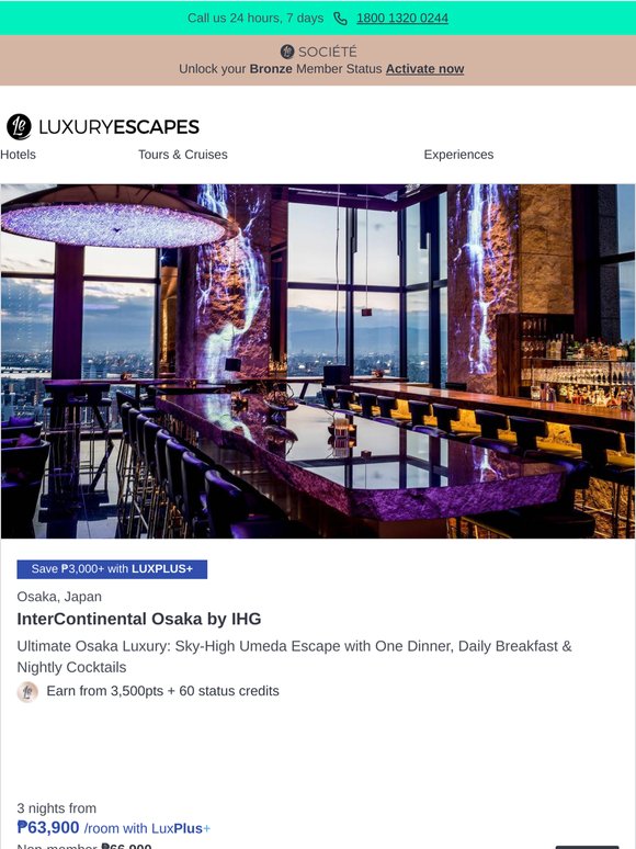 InterContinental Osaka Luxury w. Daily Breakfast & Nightly Drinks