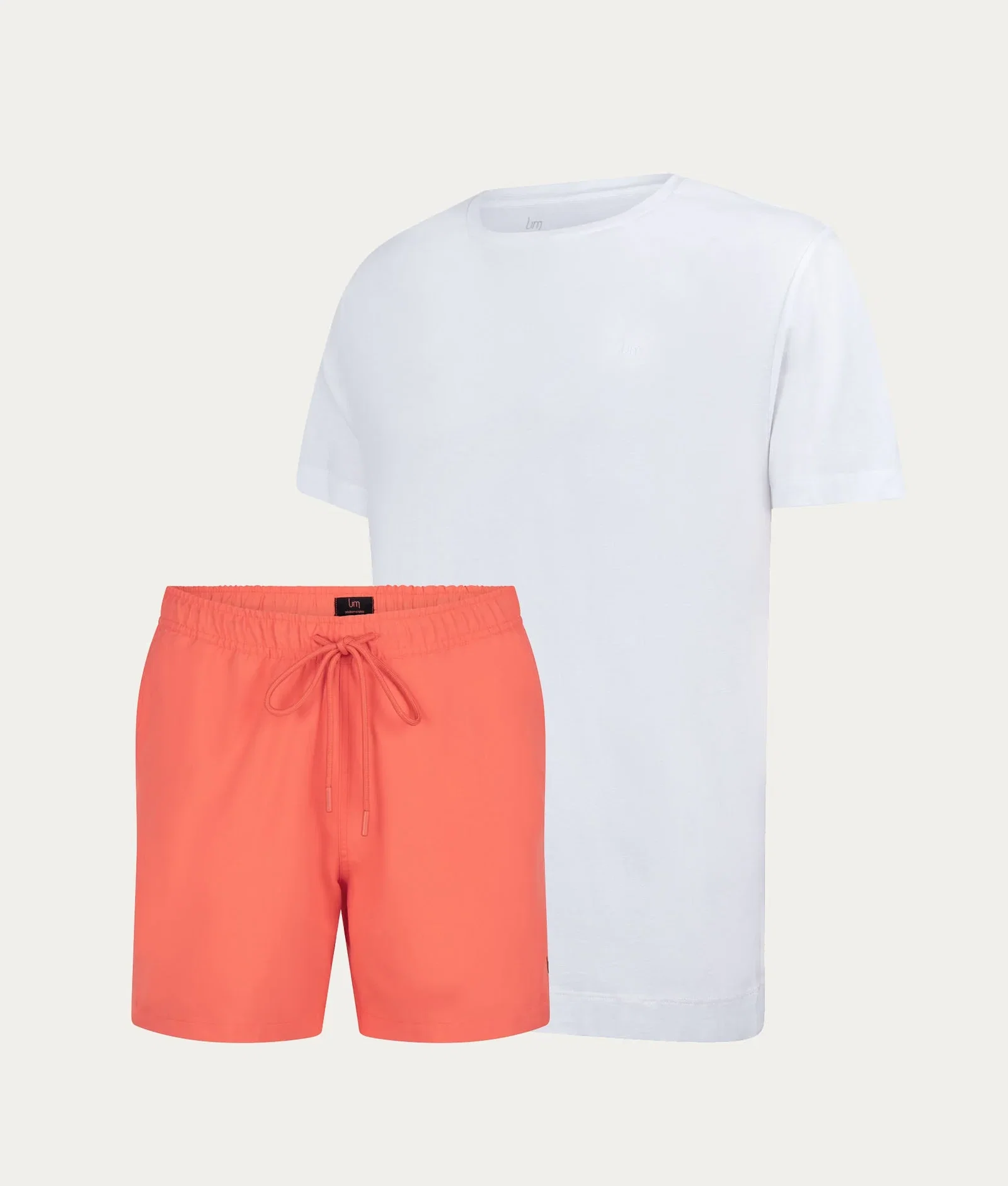 Image of Wit Casual T-shirt + Koraalrode Zwembroek