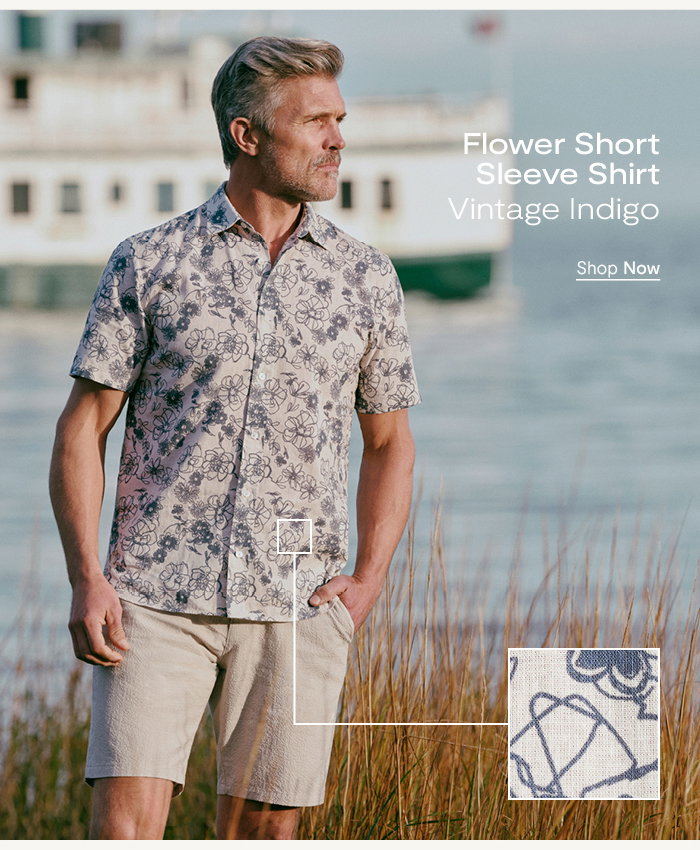 Flower Short Sleeve Shirt Vintage Indigo