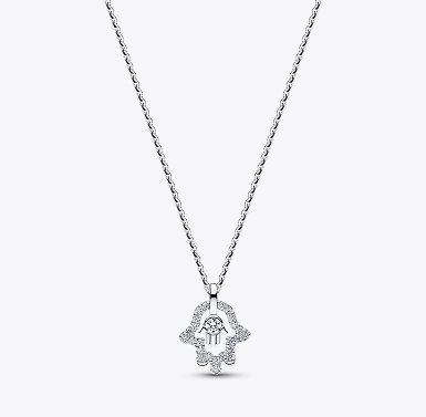 Pandora Talisman Sterling Silver Lab-Grown Diamond Hamsa Hand Pendant Necklace