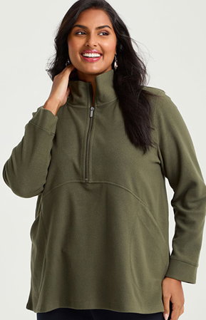 Polar Fleece 1/2 Zip Top in Olive