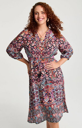 Natural Boho Waist Tie Dress in Print