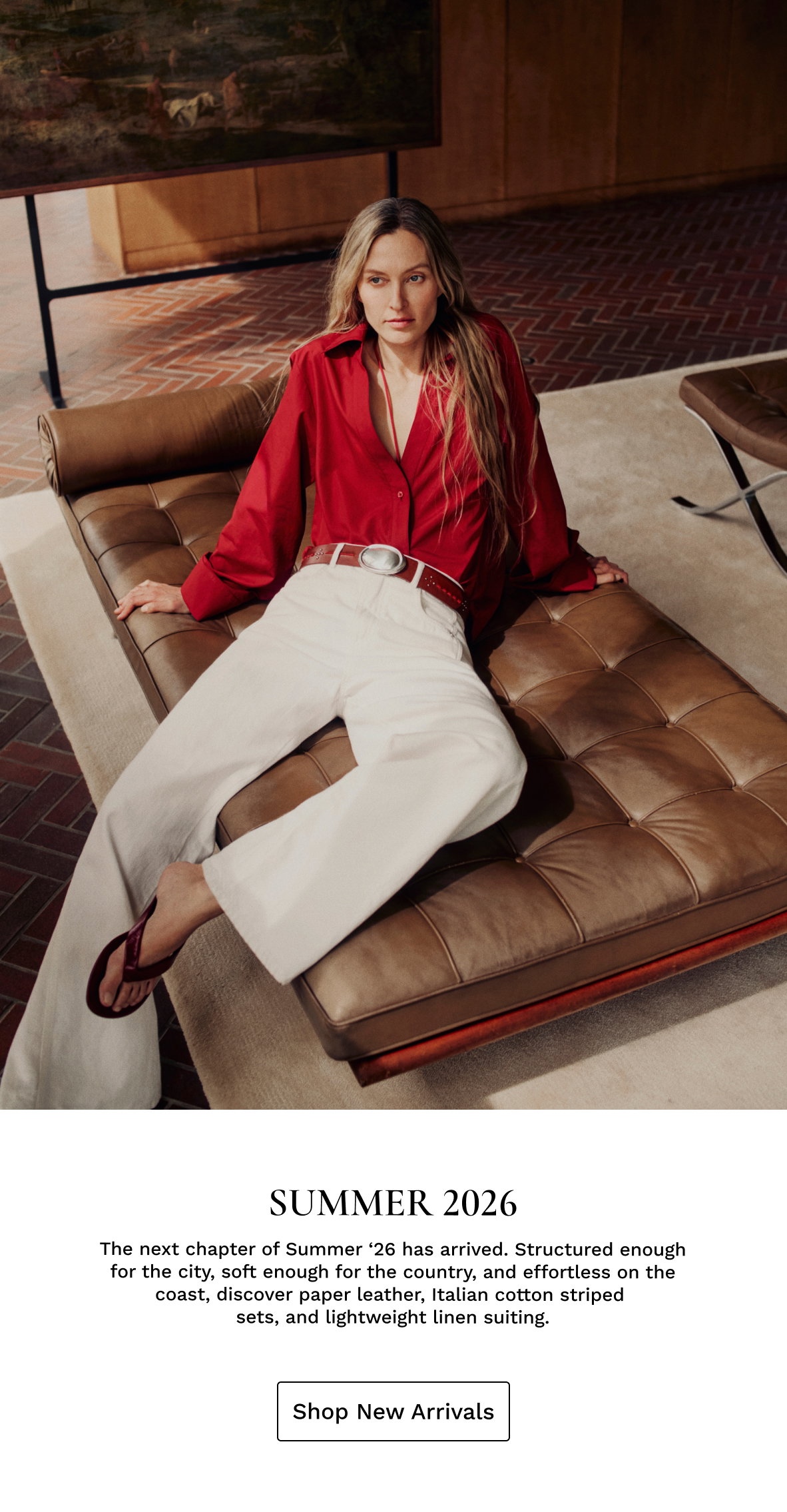 Image of a model on a couch with black text beneath.