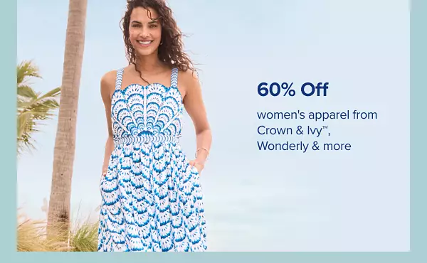 60% off womens apparel from Crown and Ivy, Kim Rogers and more. Shop now. A woman in a birght blue dress on the beach.