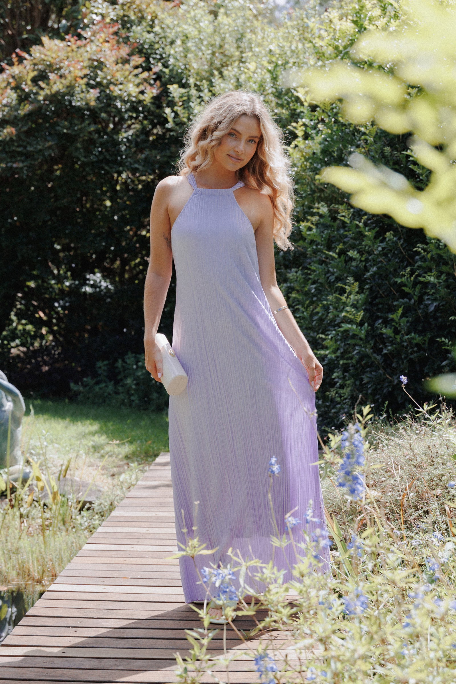 Image of Melody Plisse Halter Maxi Dress - Lavender