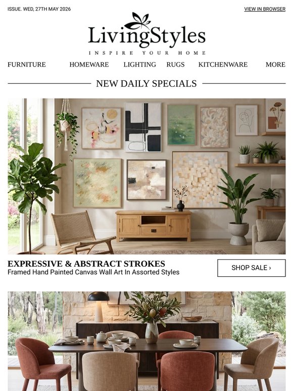 Framed Hand Painted Canvas Wall Art In Assorted Styles, Marble Topped Oak Consoles, TV Units, Travertine & Iron Table Lamps, Royal Doulton 1815 ...