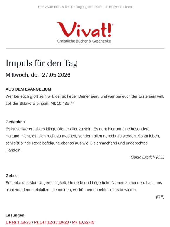 Impuls für Mittwoch, den 27.05.2026 - von Vivat!