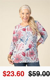 Floral 3/4 Sleeve Top With Hotfix