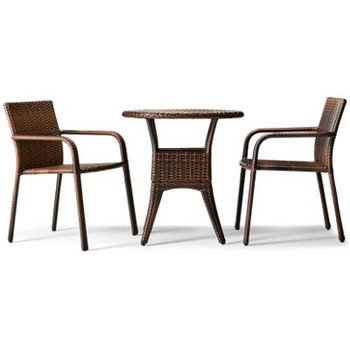 Mimi's Reef 3 Piece Set - Round Woven Resin Wicker Table - Two Matching Side Chairs - Space-Saving Design - Durable Aluminum Frame