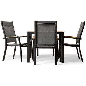 Panama 5 Piece Dining Set - Slatted Top Square Table - 4 Comfortable Arm Chairs - Weather-Resistant Weathernet Backs and Seats