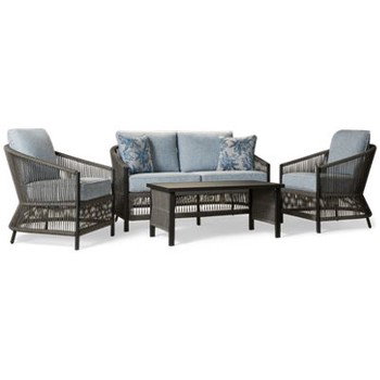 Bridges Beach 4 Piece Lounge Set - Loveseat - 2 Lounge Chairs - Coffee Table - Durable Weather-Resistant Materials