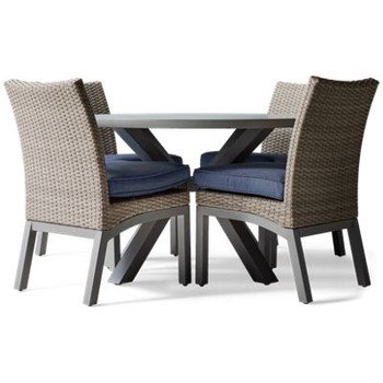 Half Moon Beach 5 Piece Set - Round Aluminum Table - 4 Resin Wicker Chairs - Performance Fabric Seat Cushions - Weather Resistant