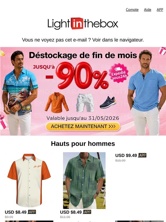 🔔Vente de fin de mois : Économisez jusqu'à 90 % sur votre garde-robe