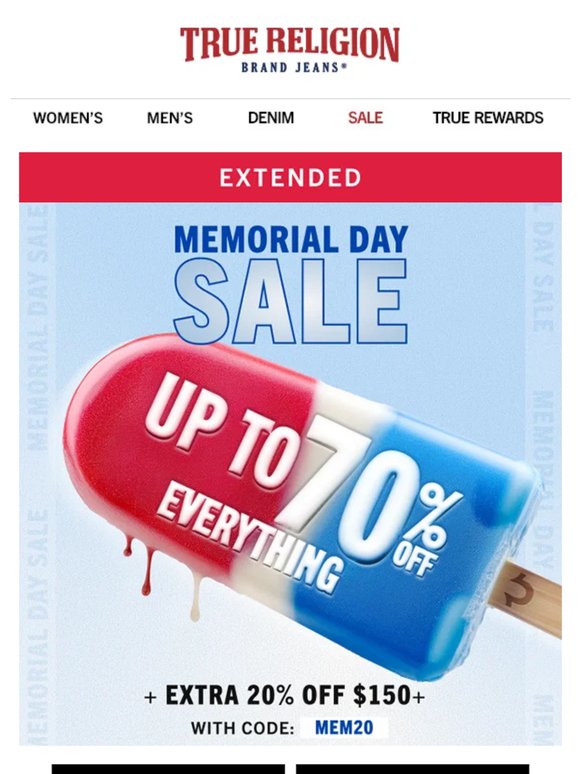 EXTENDED 🙌 Up to 70% OFF sitewide + extra 20% OFF