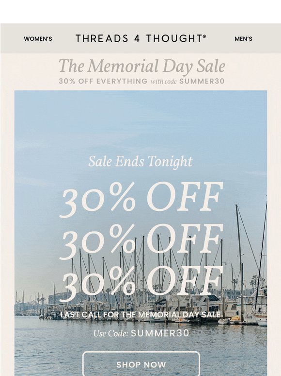 30% Off Ends Tonight