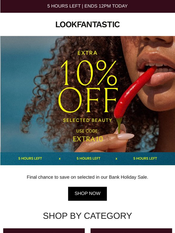 5 Hours Left: Extra 10% Off
