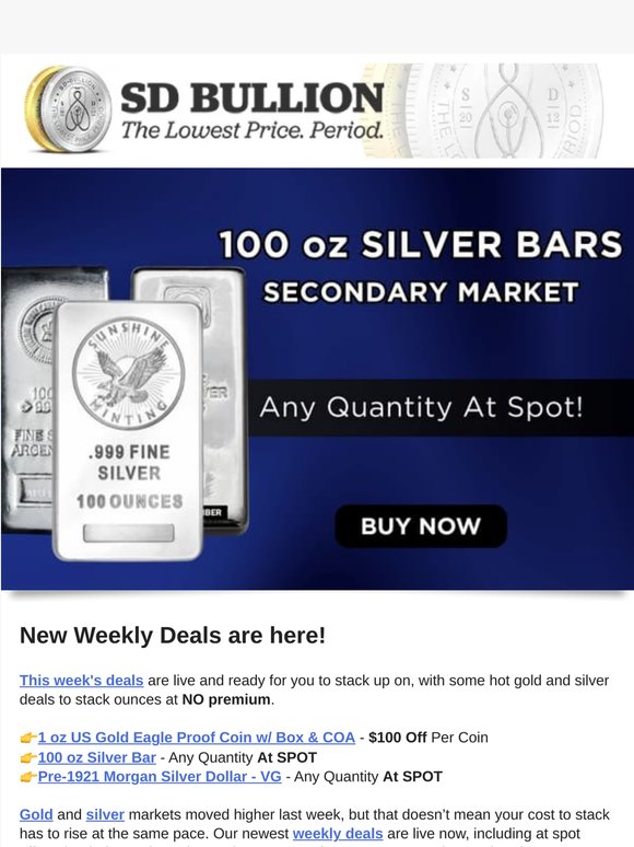 👉New Weekly Deals: Silver Bars at Spot + Proof Gold Eagles Cheaper than BU!