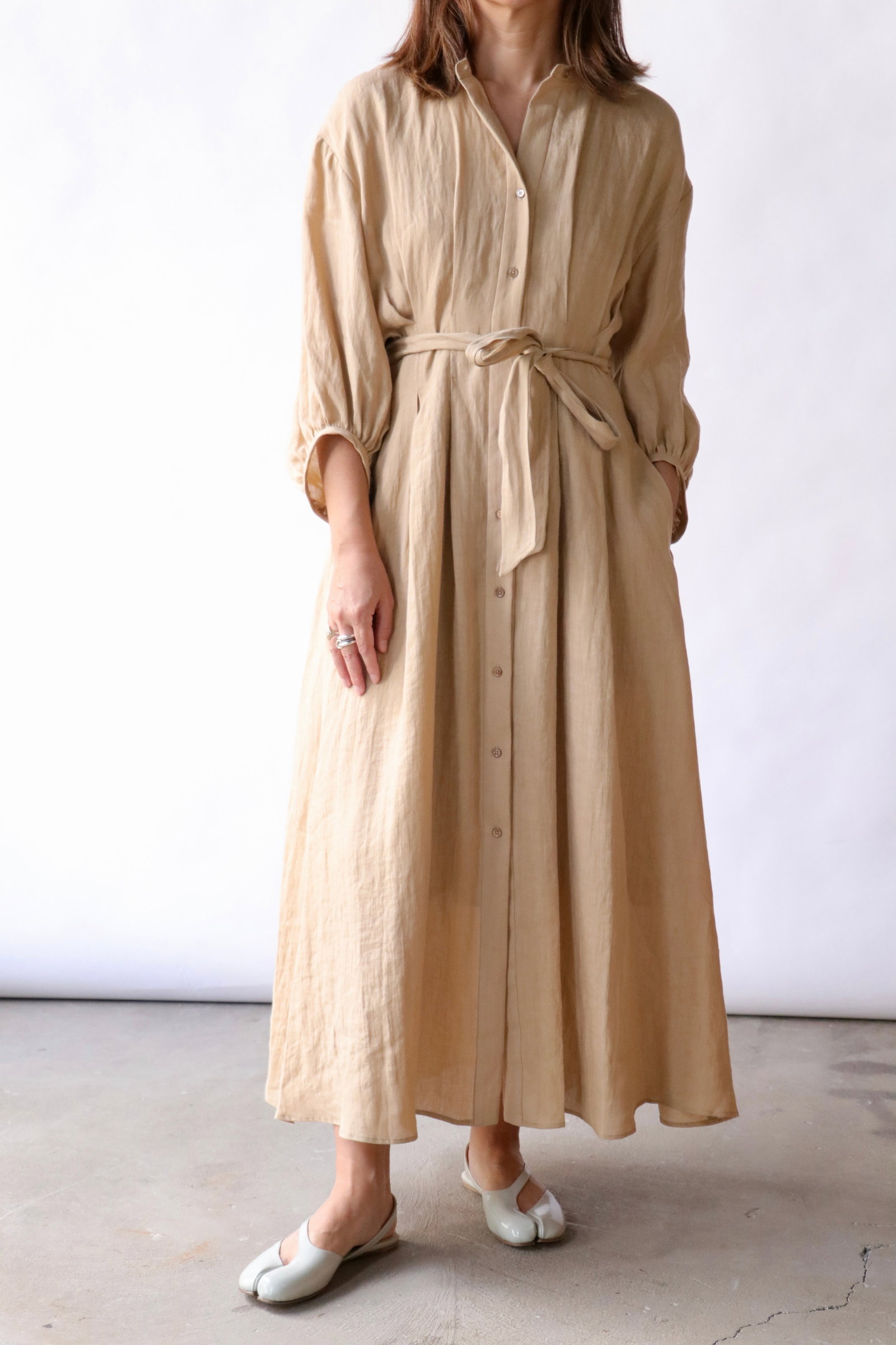TWP Maxi Dress With 3/4 Poet Sleeve in Fluid Linen