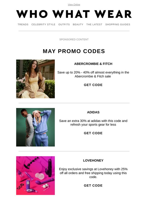 Exclusive codes for Abercrombie & Fitch, Adidas, Theory and more
