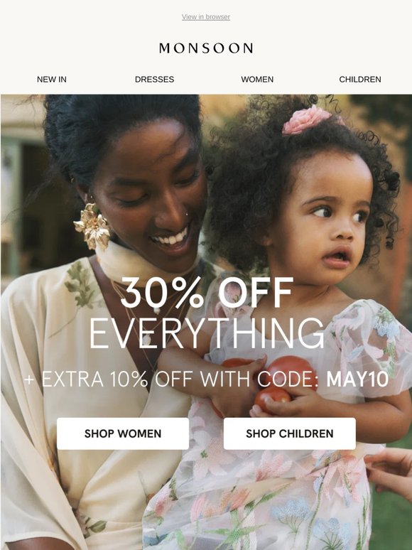 LAST CHANCE: 30% + extra 10% off everything