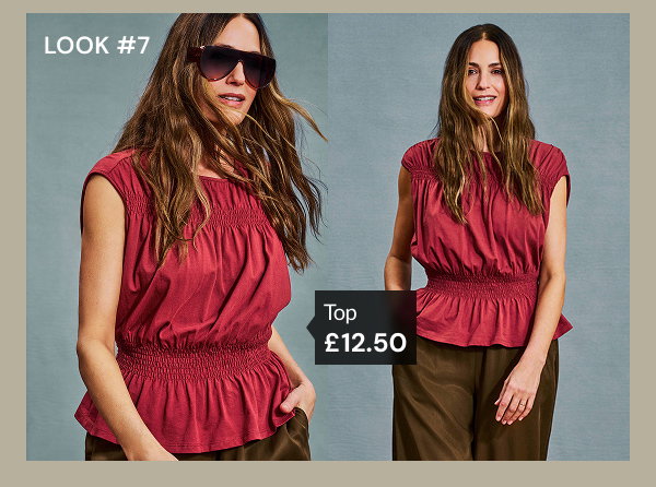 Yasmin wearing ruched top £12.50.