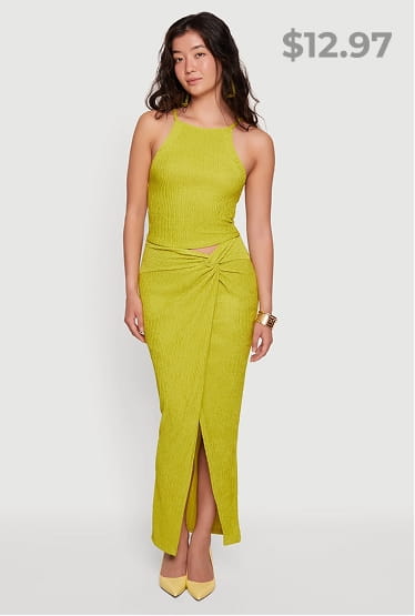 Shop Textured Knit Twist Front Asymmetrical Slit Skirt