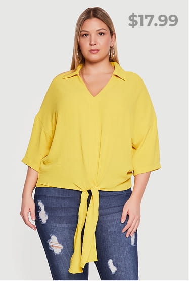 Shop Plus Size V Neck Tie Front Blouse