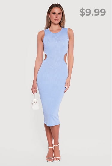 Shop Rib Knit Cut Out Back Midi Tank Dress