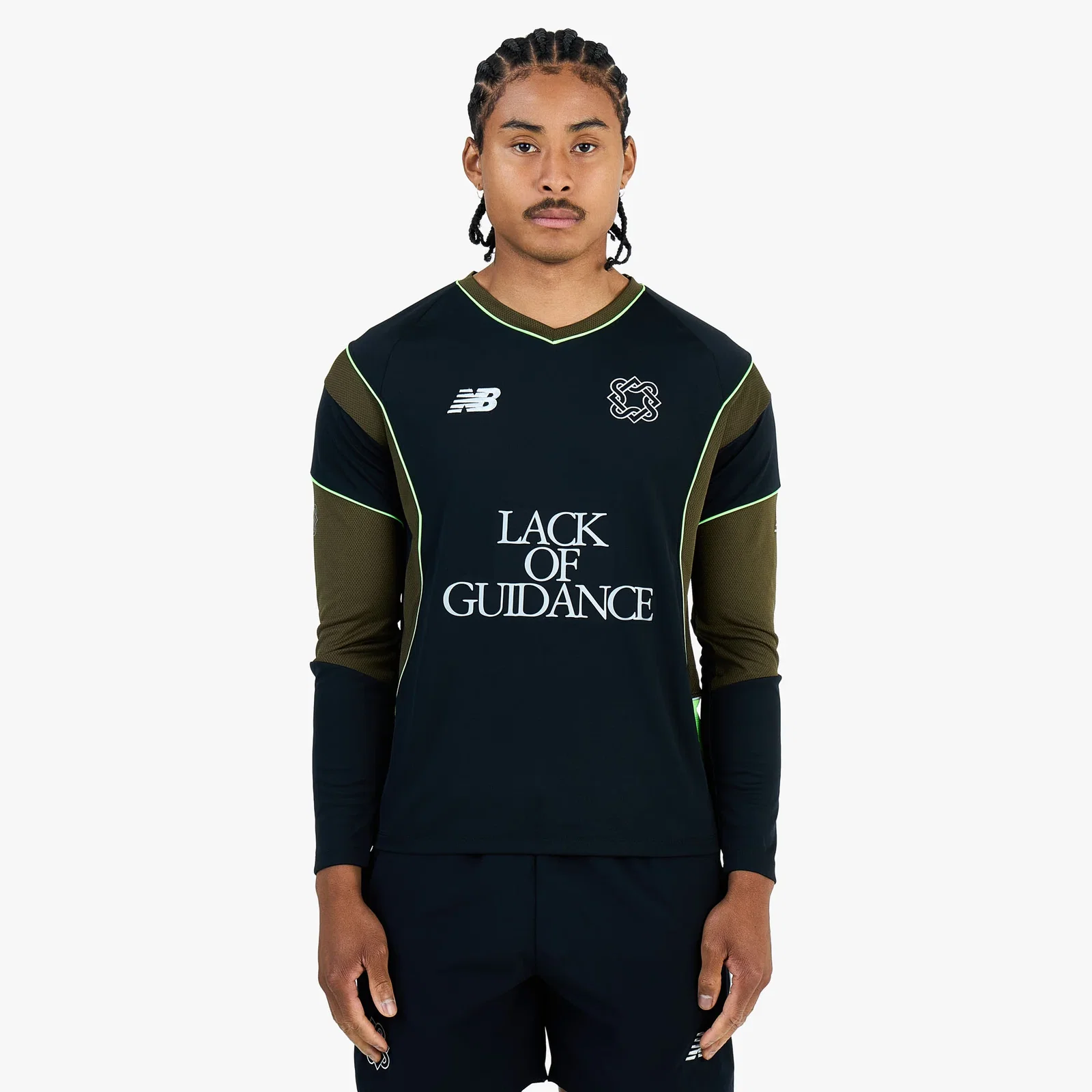 Image of New Balance x Lack of Guidance Longsleeve Jersey Dark Military Green / Black - Neon