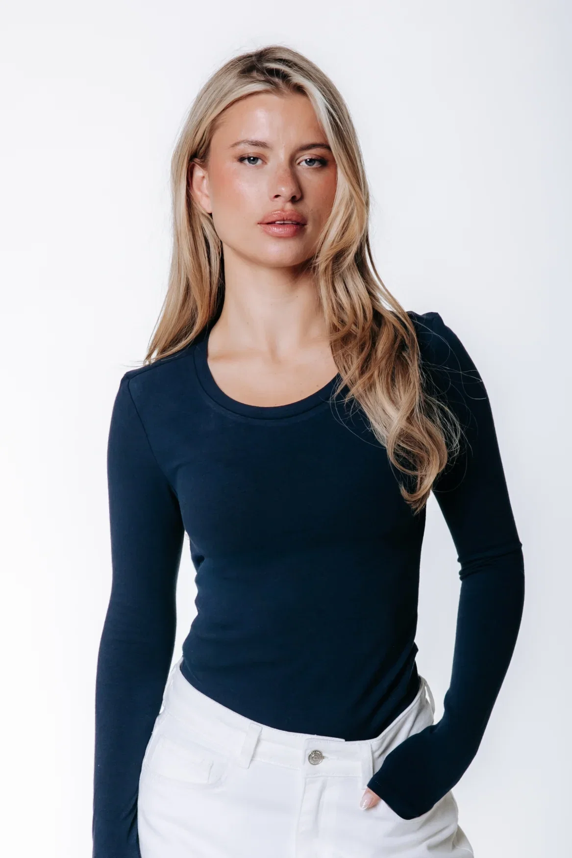 Image of Fitted Wideneck Top | Dark Navy