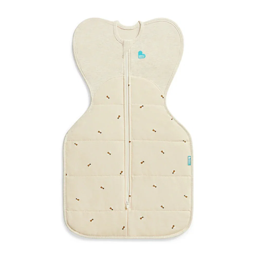 Image of Love To Dream Swaddle Up Sleep Bag 2.5T Quilted Stretch Cotton Bees Oatmeal