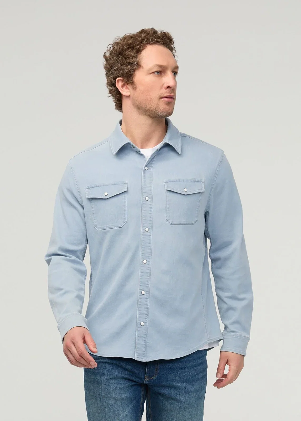 Image of Performance Denim Lite Two-Pocket Shirt - Dune Blue