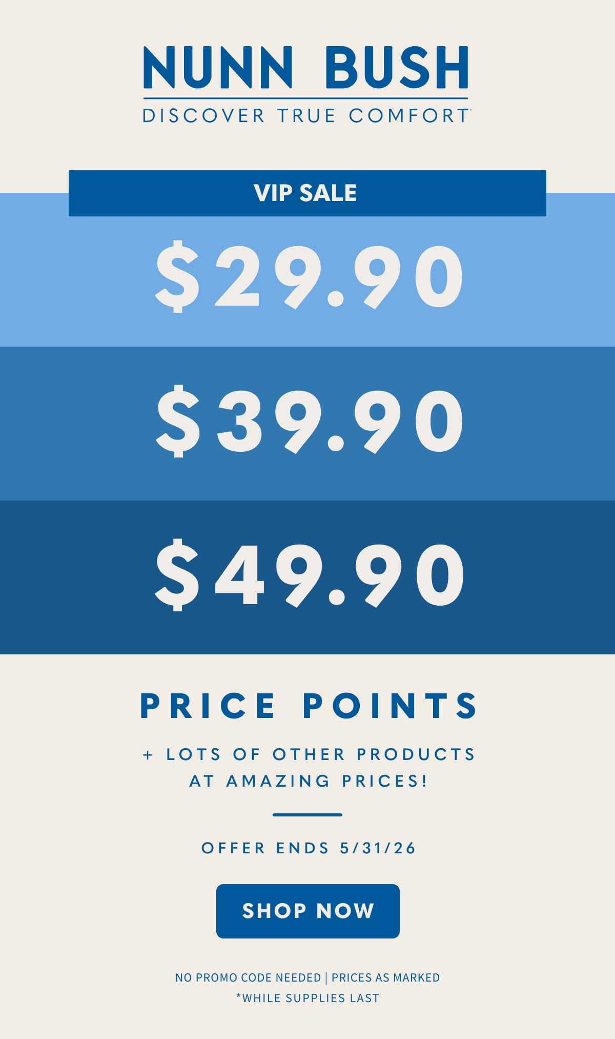 VIP Sale! Price points at $29.90, $39.90, and $49.90. No promo code needed. Display images to learn more.
