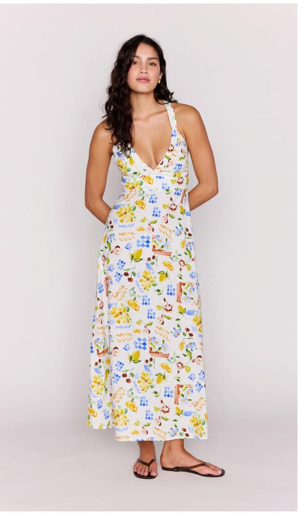 Mediterranean Print Halter Midi Dress