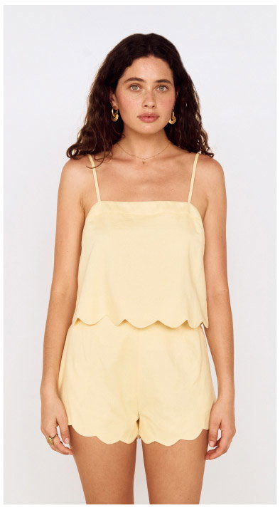 Butter Yellow Cotton Blend Scallop Hem Cami