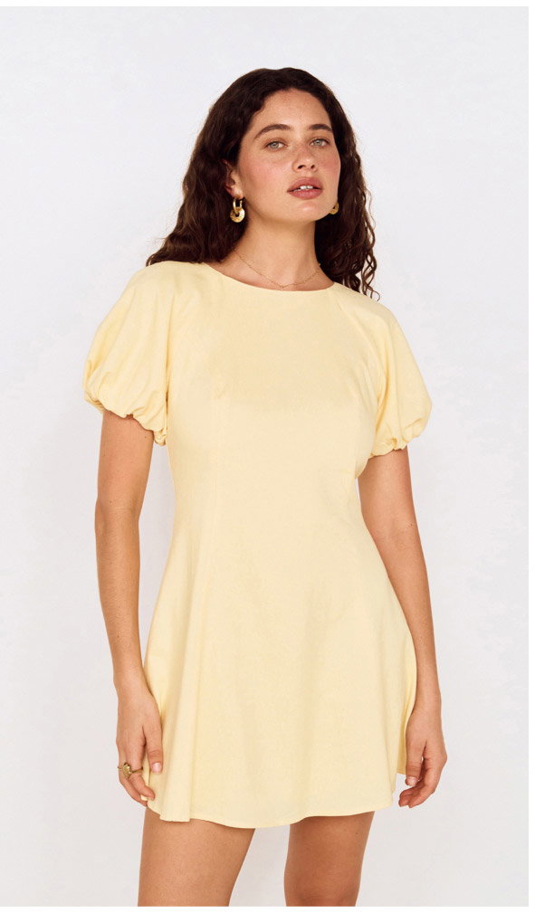 Butter Yellow Puff Sleeve Mini Dress