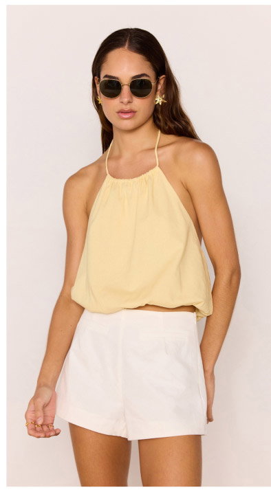 Butter Yellow Halter-Neck Low Back Bubble Top