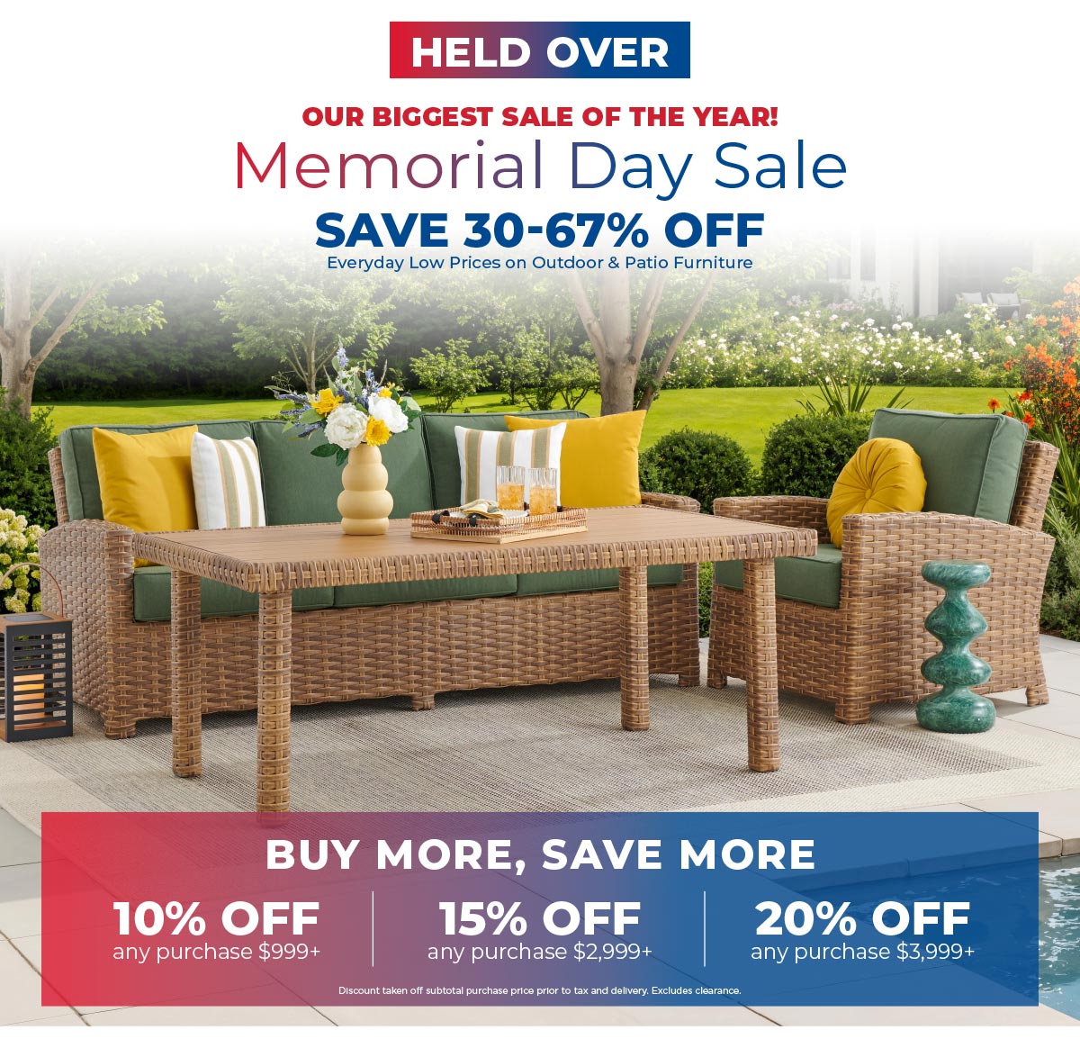 Memorial Day Sale - save 30-67% off patio furniture 