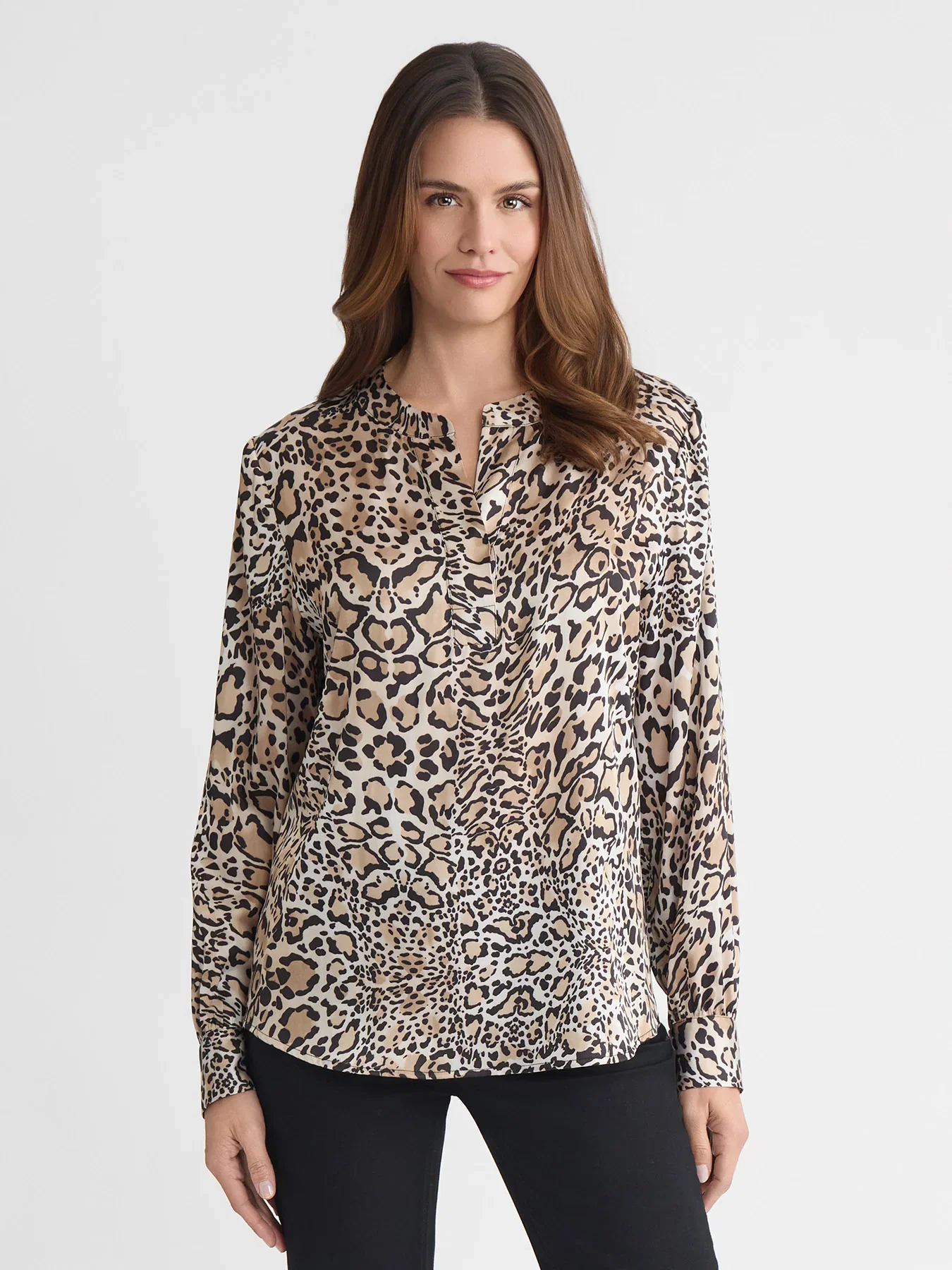 Image of Long Sleeve Popover, Flat Satin