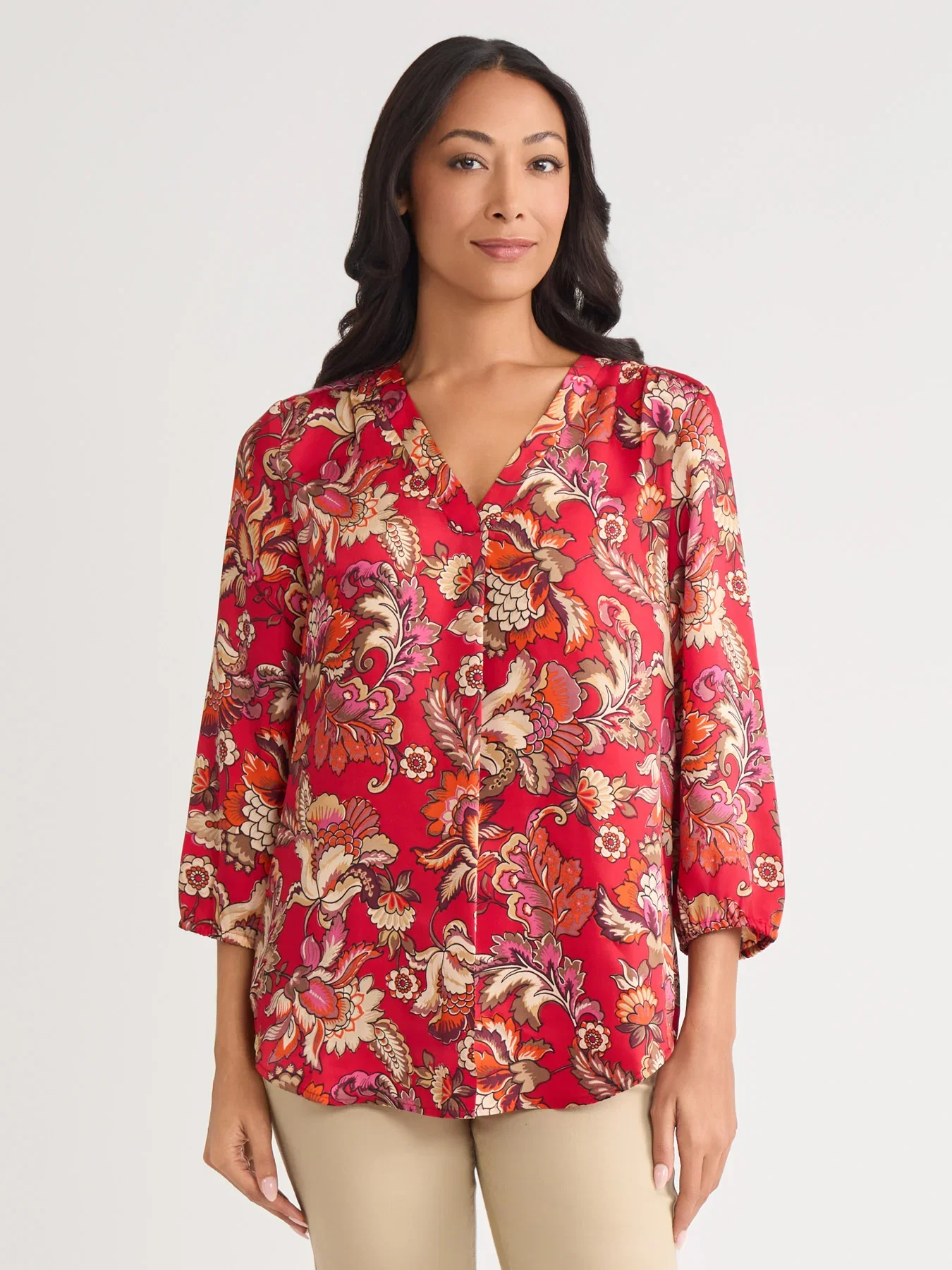 Image of V-Neck Pleated Kelly Blouse
